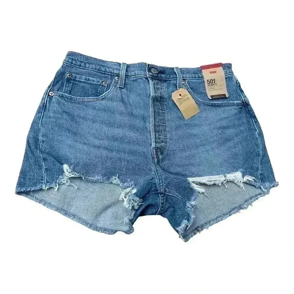 Women’s Levi’s 501 Original Jean Shorts Size 32 US 14 Distressed Medium Blue - Picture 7 of 10